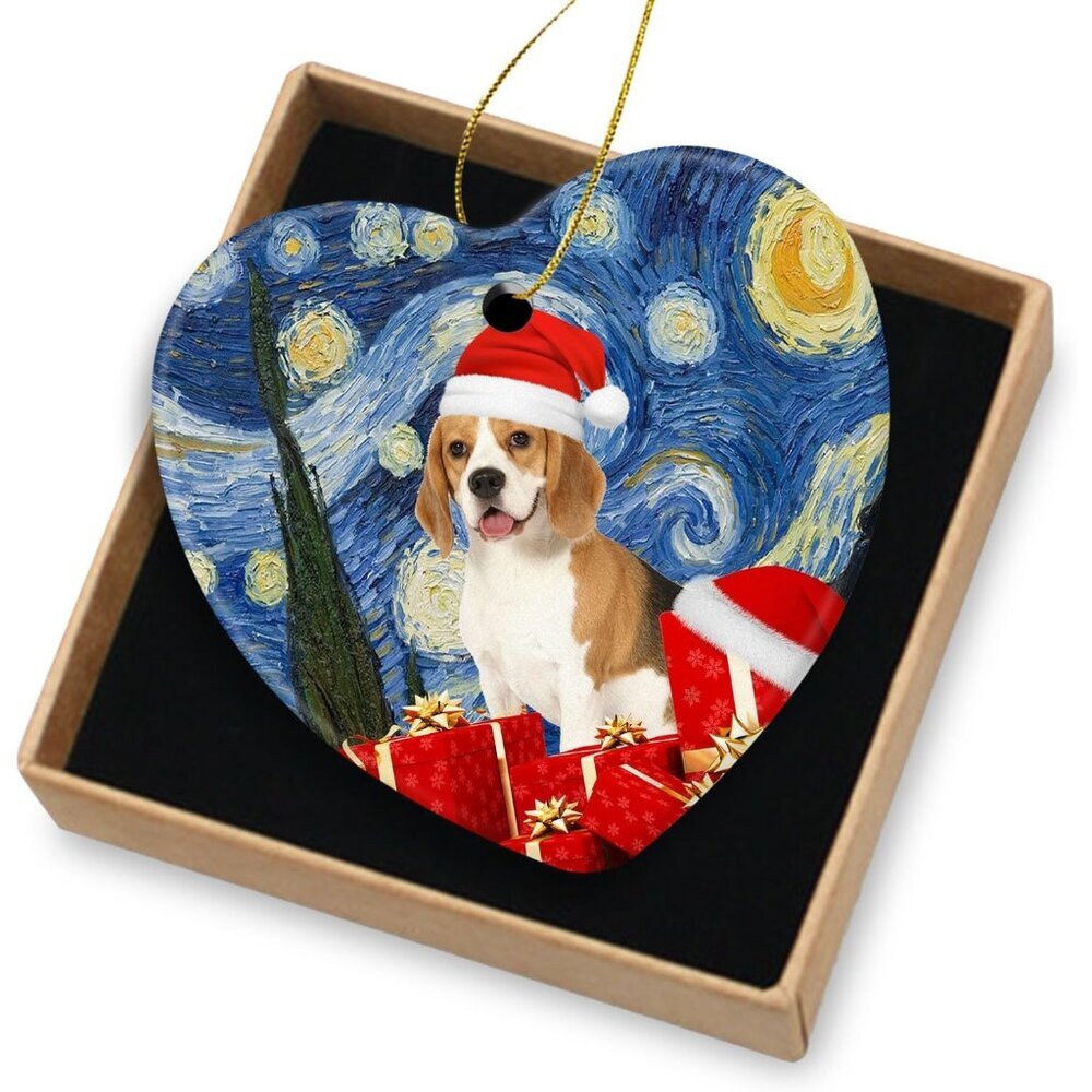 🆕 Dog Christmas Ornament Decorations Ceramic Tree Beagle Hound Xmas Hat Lover